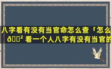 八字看有没有当官命怎么查「怎么 🌲 看一个人八字有没有当官的命」